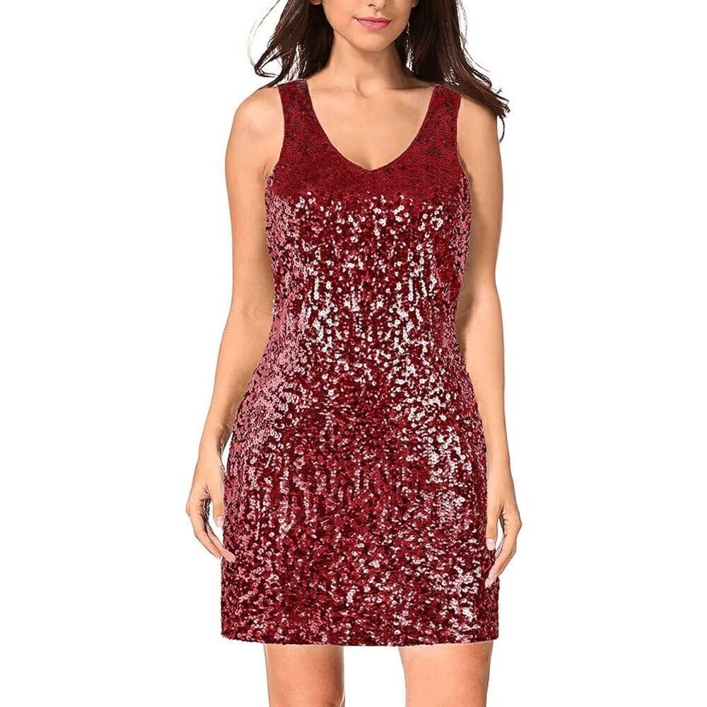 ❤️✨ Plus Size Red Sequin Sparkly Bodycon Sleeveless Party Tank Dress 3XL NWT